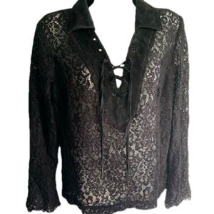 Lamarqur Rare Luxury Suede and Lace whimsy goth top size Medium